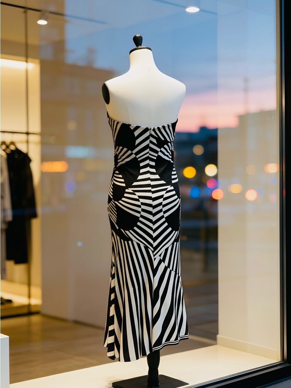 BCBGMaxAzria Black and White Strapless Midi Dress with Side Zip - Size 2 - Picture 3 of 4